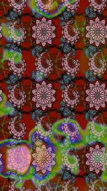 Kahverengi ve yeşil renkli çiçekler. Raster illüstrasyonunda çiçek deseni çizimi.