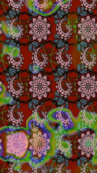 Kahverengi ve yeşil renkli çiçekler. Raster illüstrasyonunda çiçek deseni çizimi.