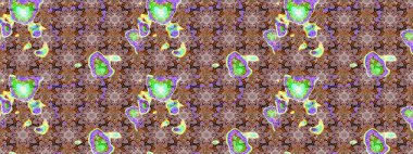 Rengarenk çiçekleri ve doğal renklerde yaprakları olan harika bir çiçek deseni. Moda baskıları için zarif bir şablon. Halk tarzı. Modern çiçek arkaplanı.