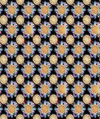 Siyah ve bej renkli çiçekler. Raster illüstrasyonu. Asya tekstil tarzında. Raster illüstrasyonu. Kusursuz çiçek deseni.