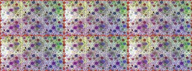 Raster illüstrasyonu. Hint süsü. Renkli süs kenarı. Çiçek duvar kağıdı. Kusursuz desen. Tarafsız ve gri renklerde.