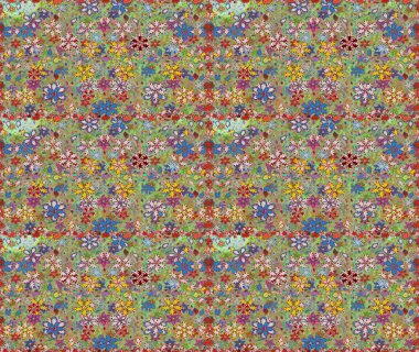 Tarafsız ve yeşil zeminde. Tekstil, kumaş, ambalaj, hatıra defteri için hoş bir çiçek arkaplanı. Çocuksu tasarım. Elle çizilmiş karalama çiçekleri ile pürüzsüz desen.