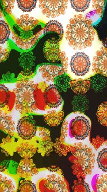 Renkli çizim kalıbı. Gri renkli şirin tekstil tarzında. Çiçek arkaplan. Raster illüstrasyonu. Çiçek duvar kağıdı.