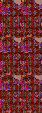 Hint süsü. Kırmızı ve kahverengi renklerde. Çizim kalıbı. Raster illüstrasyonu. Renkli süs kenarı. Çiçek duvar kağıdı.