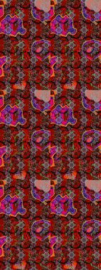 Hint süsü. Kırmızı ve kahverengi renklerde. Çizim kalıbı. Raster illüstrasyonu. Renkli süs kenarı. Çiçek duvar kağıdı.