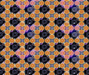 Modern çiçek arkaplanı. Moda baskıları için zarif bir şablon. Parlak renkli çiçekli ve siyah yapraklı harika bir çiçek deseni. Halk stili.