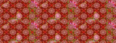 Süslü kumaş deseni. Düz Çiçek Elementleri Tasarımı. Renkli Bahar Temalı Kusursuz Arkaplan. Raster illüstrasyonunda kusursuz çiçek deseni.