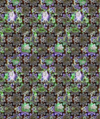 Raster illüstrasyonu. Gri renkli Asya tekstili. Çiçek desenini çiz.