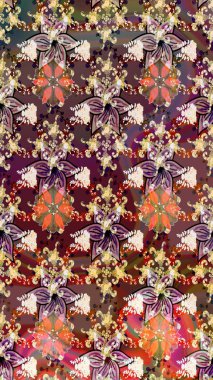 El çizimi Raster çizimi. Parlak elementlerin. Çizim çiçek deseni duvar kağıdı, web sitesi arkaplanı, paket kağıdı, davetiye, broşür, pankart veya web sitesi için kullanılabilir.