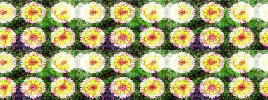 Tropik çiçek desenleri. Raster illüstrasyonu. Yeşil renkte çiçekler.