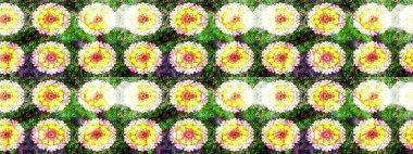 Tropik çiçek desenleri. Raster illüstrasyonu. Yeşil renkte çiçekler.