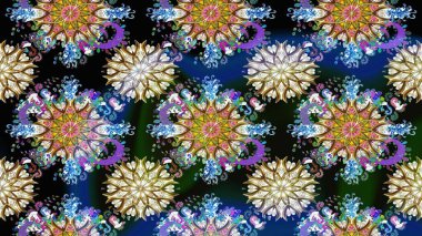 Motley illüstrasyonu. Robot resim. Moda baskıları için zarif bir şablon. Çiçekli yaz çiçekleri. Küçük renkli çiçekler. Küçük çiçekte şirin desenler.