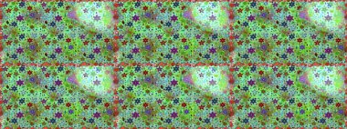 Raster Floral Illustration in cute textile. Elegance seamless pattern with ethnic flowers on green and neutral colors.