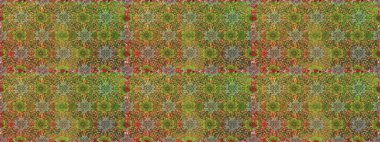 Sevimli çiçek raster deseni. Renkli Bahar Temalı Kusursuz Arkaplan. Düz Çiçek Elementleri Tasarımı. Yeşil ve kahverengi renkte çiçekler.