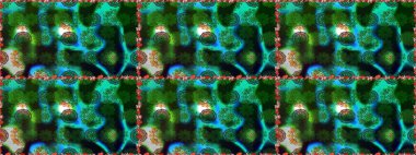 Yeşil ve mavi renkli Asya tekstili. Raster illüstrasyonu. Kusursuz çiçek deseni.