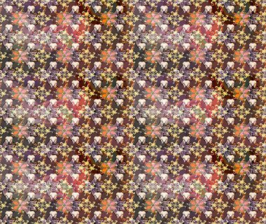 Kahverengi renkte çok kahverengi, zarif küçük çiçekler ve komik böcekler, raster desen, illüstrasyon.