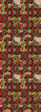 Raster deseni. Bahar çiçekleri dallı desen, kırmızı renkler çiçekli siluet.