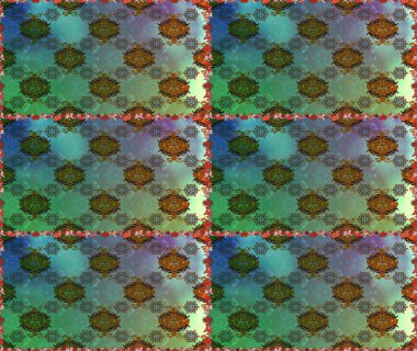 Yumuşak, bahar çiçekleri yeşil ve mavi renklerde. Çiçekli, pürüzsüz bir desen. Raster illüstrasyonu. Raster çiçekleri klasik tarzda resmedilir..