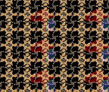 Raster suluboya çiçek deseni, narin çiçekler, siyah, bej ve kahverengi çiçekler, tebrik kartı şablonu. Güzel kumaş deseni.