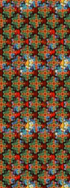 Tropik çiçek desenleri. Raster illüstrasyonu. Yeşil ve kahverengi renkte çiçekler.