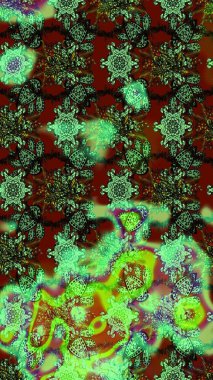 Raster suluboya çiçek deseni, narin çiçekler, yeşil ve kahverengi çiçekler, tebrik kartı şablonu. Güzel kumaş deseni.