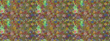 Küçük çiçekteki sevimli çiçek deseni. Kahverengi ve yeşil renkli çiçekler. Raster illüstrasyonu.