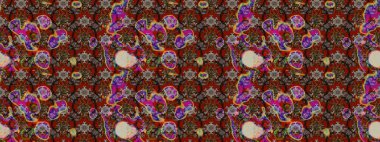 Asyalı tekstil renkleri. Raster illüstrasyonu. Çiçek desenini çiz.