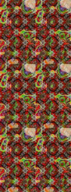 Raster deseni. Bahar çiçekleri dallı desen, kırmızı renkler çiçekli siluet.