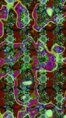 Yeşil ve gri renklerde bahar çiçekleri. Patlayan çiçekler soyut olarak yerleştirilmiş. Raster deseni. Raster illüstrasyonu.