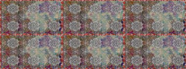 Renkli süs kenarı. Raster illüstrasyonu. Hint süsü. Gri ve kahverengi renklerde. Kusursuz desen. Çiçek duvar kağıdı.