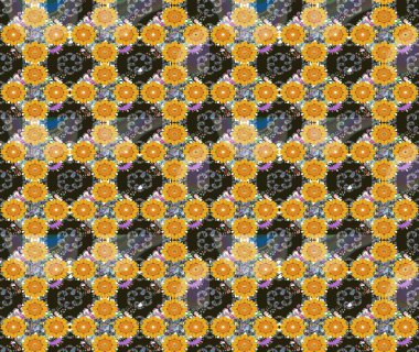 Raster illüstrasyonu. Sarı renkte karalamalı çiçek deseni çiz..