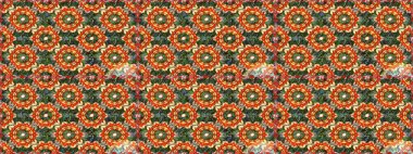 Raster illüstrasyonu. Süslü dekorasyon. Damask altın soyut çiçek turuncu renklerde pürüzsüz desen.