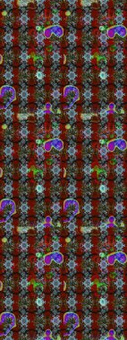 Çiçeksel elementlerle süslenmiş zarif raster dokusu. Parlak çiçekli kırmızı ve kahverengi renkler üzerine soyut çizim deseni. Küçük çiçekte şirin bir çiçek deseni var..