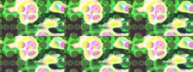 Soyut etnik raster çizim kalıbı. Kabile sanatı boho baskısı, klasik çiçek arkaplanı. Arkaplan dokusu, duvar kağıdı, yeşil renkli çiçek teması.