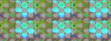 Renkli Bahar Temalı Kusursuz Arkaplan. Mavi ve yeşil renkli çiçekler. Raster illüstrasyonunda kusursuz çiçek deseni. Düz Çiçek Elementleri Tasarımı.