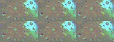 Çiçekler. Soyut etnik raster çizim kalıbı. Vadinin gri ve bej renkli çiçekleri.