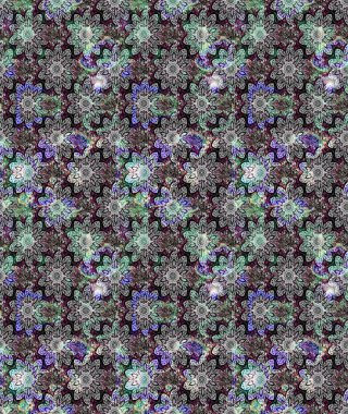 Gri renkli bitkilerden oluşan parlak çiçekli çizim deseni.