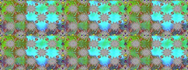 Renkli Bahar Temalı Kusursuz Arkaplan. Mavi ve yeşil renkli çiçekler. Raster illüstrasyonunda kusursuz çiçek deseni. Düz Çiçek Elementleri Tasarımı.