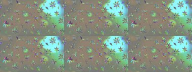 Çiçekler. Soyut etnik raster çizim kalıbı. Vadinin gri ve bej renkli çiçekleri.