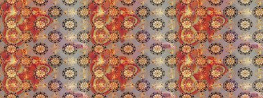 Çiçeklerle suluboya desenli çiçek deseni. Bej ve gri renkli Asya tekstili. Raster illüstrasyonu.