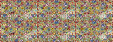 Raster illüstrasyonu. Renkli, pürüzsüz desen. Çiçek arkaplan. Çiçek duvar kâğıdı. Tarafsız ve yeşil renklerde şirin tekstil.