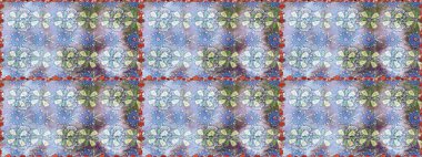 Renkli Bahar Temalı Kusursuz Arkaplan. Çiçeksel fantezi tasarımı, parlak bir arka planda, kusursuz bir desen. Düz Çiçek Elementleri Tasarımı.