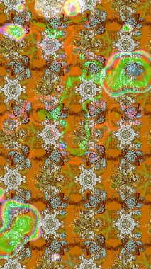 Düz Çiçek Elementleri Tasarım Raster illüstrasyonu. Çiçekli çiçek deseni, suluboya. Kahverengi, turuncu ve nötr renkte çiçekler. Renkli Bahar Teması çizim şablonu.