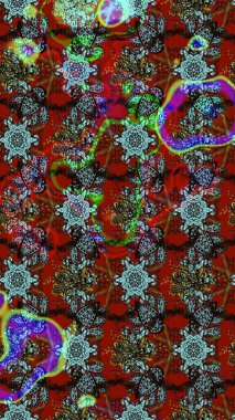 Klasik çiçek tasarımı elementleri. Raster illüstrasyonu. Kırmızı ve kahverengi kıvırcık çiçekler kırmızı ve kahverengi renklerde şekillenir.