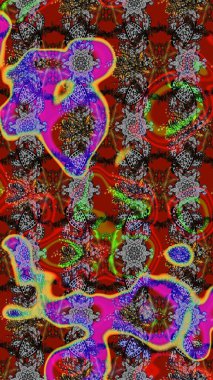 Soyut etnik raster çizim kalıbı. Kabile sanatı boho baskısı, klasik çiçek arkaplanı. Arkaplan dokusu, duvar kağıdı, kırmızı ve gri renkli çiçek teması.