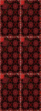 Elle boyanmış suluboya, dikişsiz çiçekler ve bitkiler. Siyah ve kırmızı renkte çiçekler.