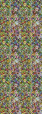 Tekstil, kumaş, kapaklar, duvar kağıtları, baskı, naylon, yapıştırma, örgü, dekupaj için çiçeksiz arkaplan. Millefleur 'lar. Küçük yeşil aneutral ve çiçeklerle oldukça eski bir besin torbası deseni.