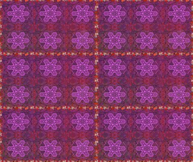 Renkli Bahar Temalı Kusursuz Arkaplan. Düz Çiçek Elementleri Tasarımı. Mor ve mor renkli çiçekler. Raster illüstrasyonunda kusursuz çiçek deseni.