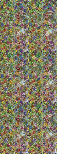 Tekstil, kumaş, kapaklar, duvar kağıtları, baskı, naylon, yapıştırma, örgü, dekupaj için çiçeksiz arkaplan. Millefleur 'lar. Küçük yeşil aneutral ve çiçeklerle oldukça eski bir besin torbası deseni.