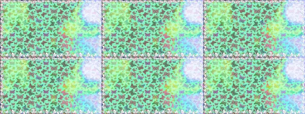 Tekstil, duvar kâğıtları, web sayfası arkaplanları ve yüzey dokuları için mükemmel. Mavi renklerdeki renkli kelebeklerin kusursuz arka planı. Raster illüstrasyonu.